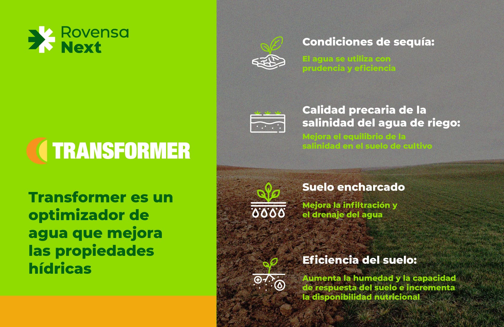Transformer optimizador de agua que mejora las propiedades hídricas Rovensa Next España